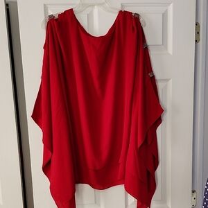 Belle By Kim Gravel Flowy Blouse With Exposed Shpulders And Arms Red Size 1X